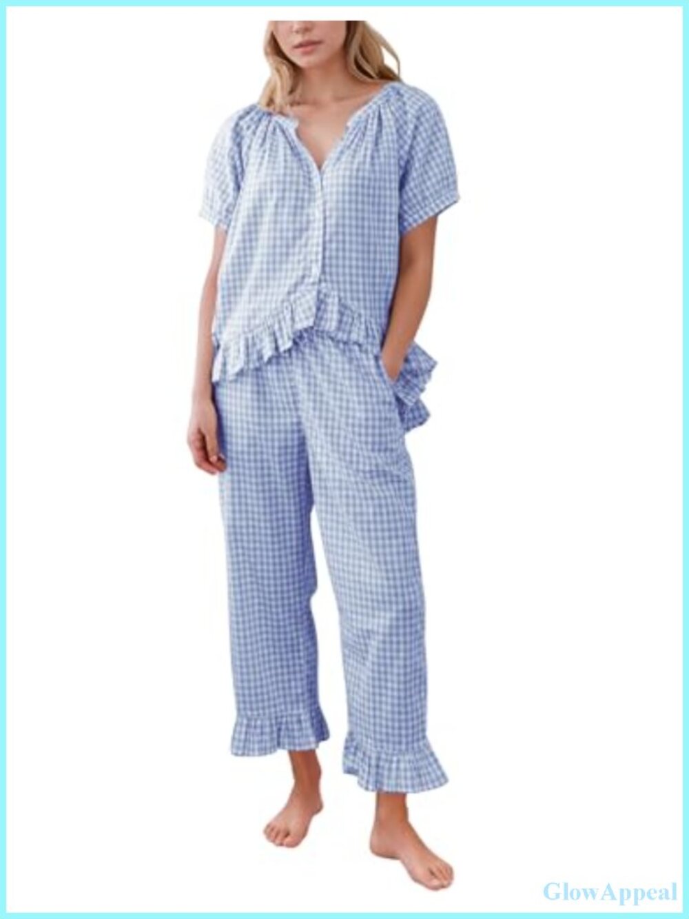 Womens 100% Cotton Plaid Pajama Set 2 Piece Gingham Lounge Sleepwear